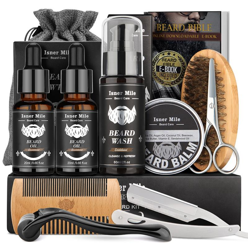 Beard Growth Kit, Beard Kit for Men, Beard Care Kit, Beard Grooming Kit, 8 in 1 Set with Shampoo Wash, Beard Care Oil, Balm, Brush, Comb, Scissors & Storage Bag, Perfect Fathers Day Valentine'S Day Birthday Gifts for Him Man Dad Father Boyfriend